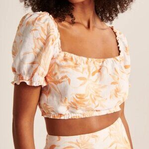 Abercrombie & Fitch ruched tropical print orange crop top, Size L